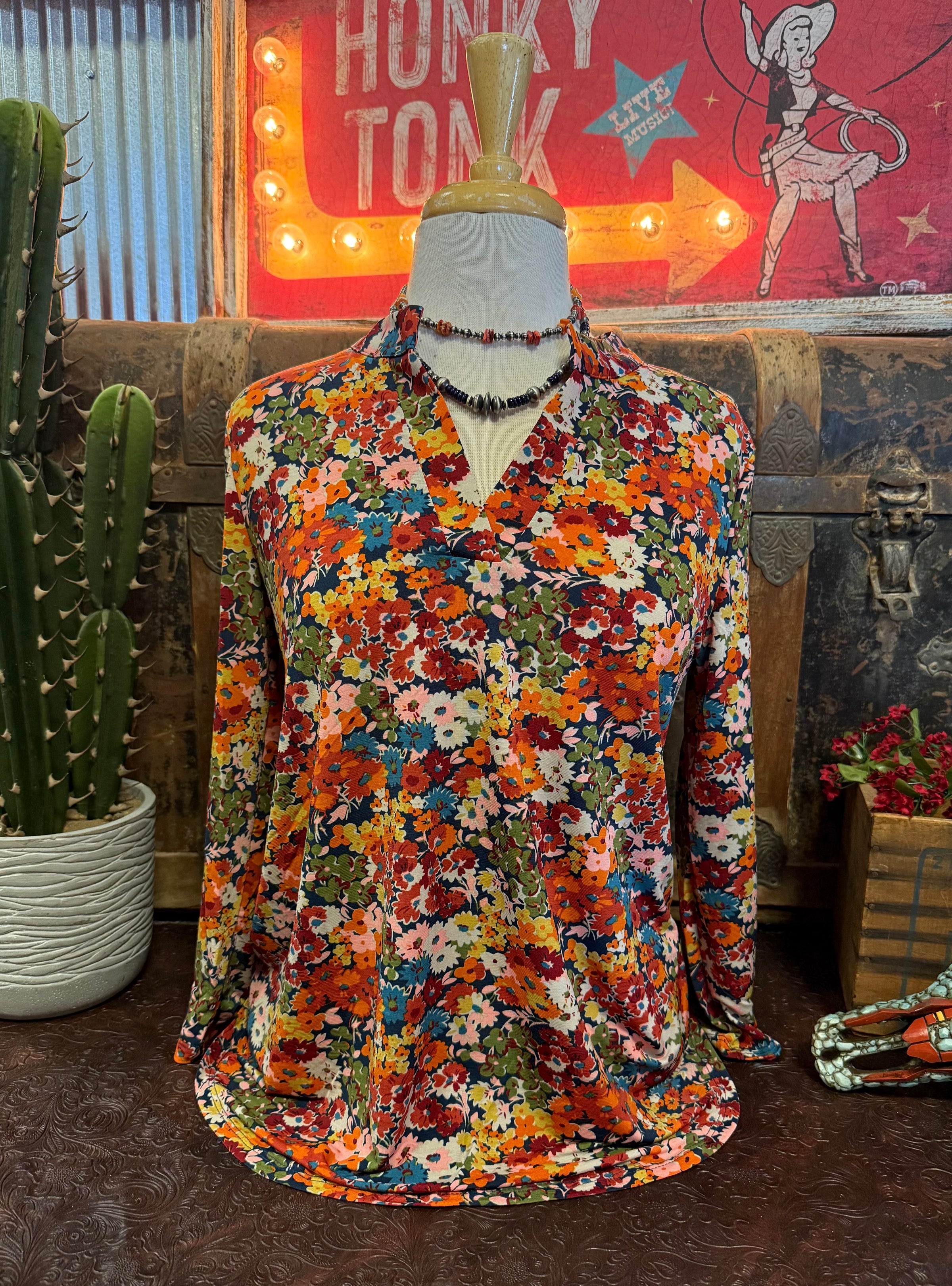 DS Navy Floral 3/4 Sleeve