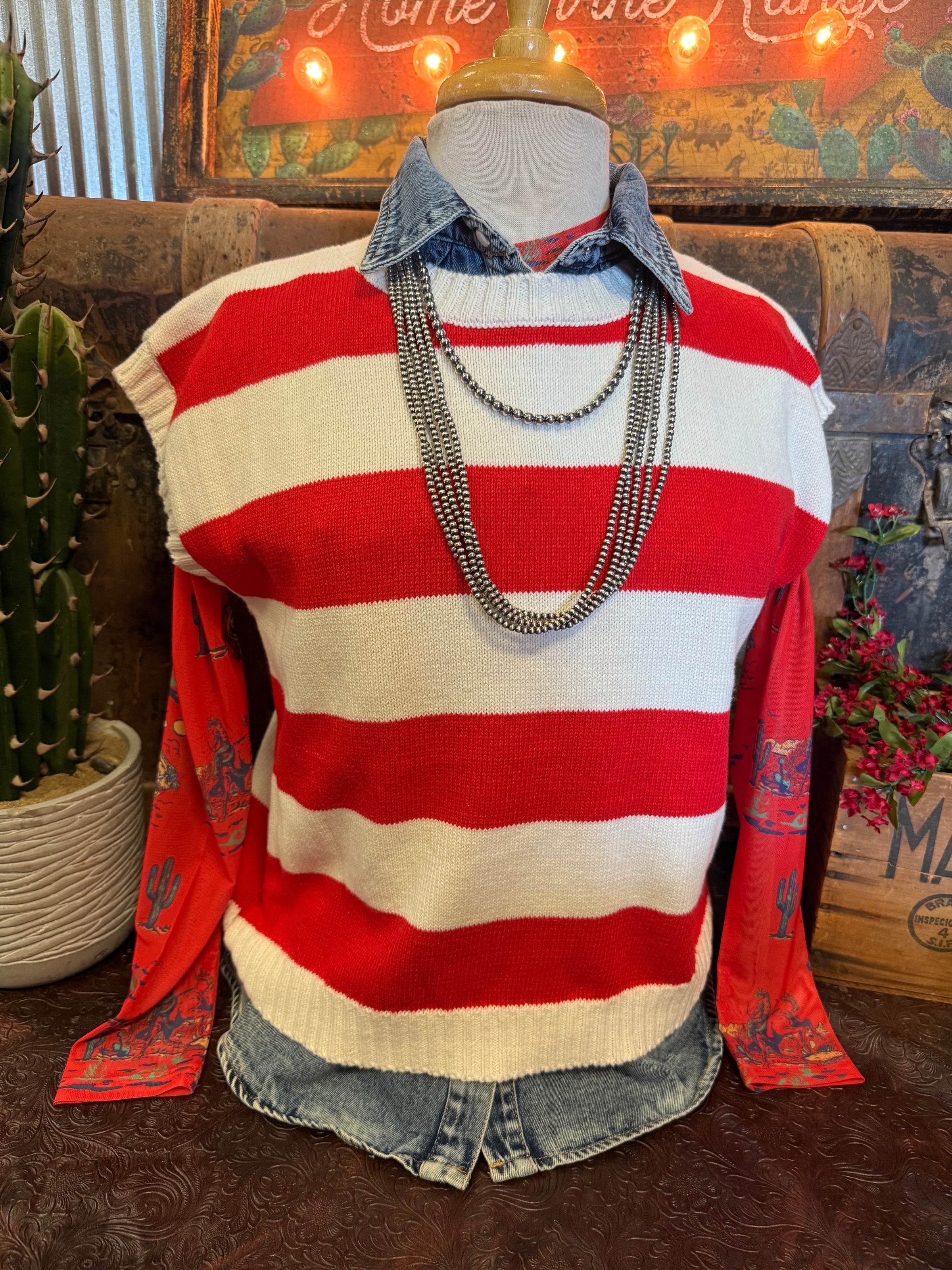 PM Red/White Sweater Vest
