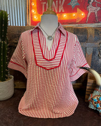 SS Red Stripe Vneck SS