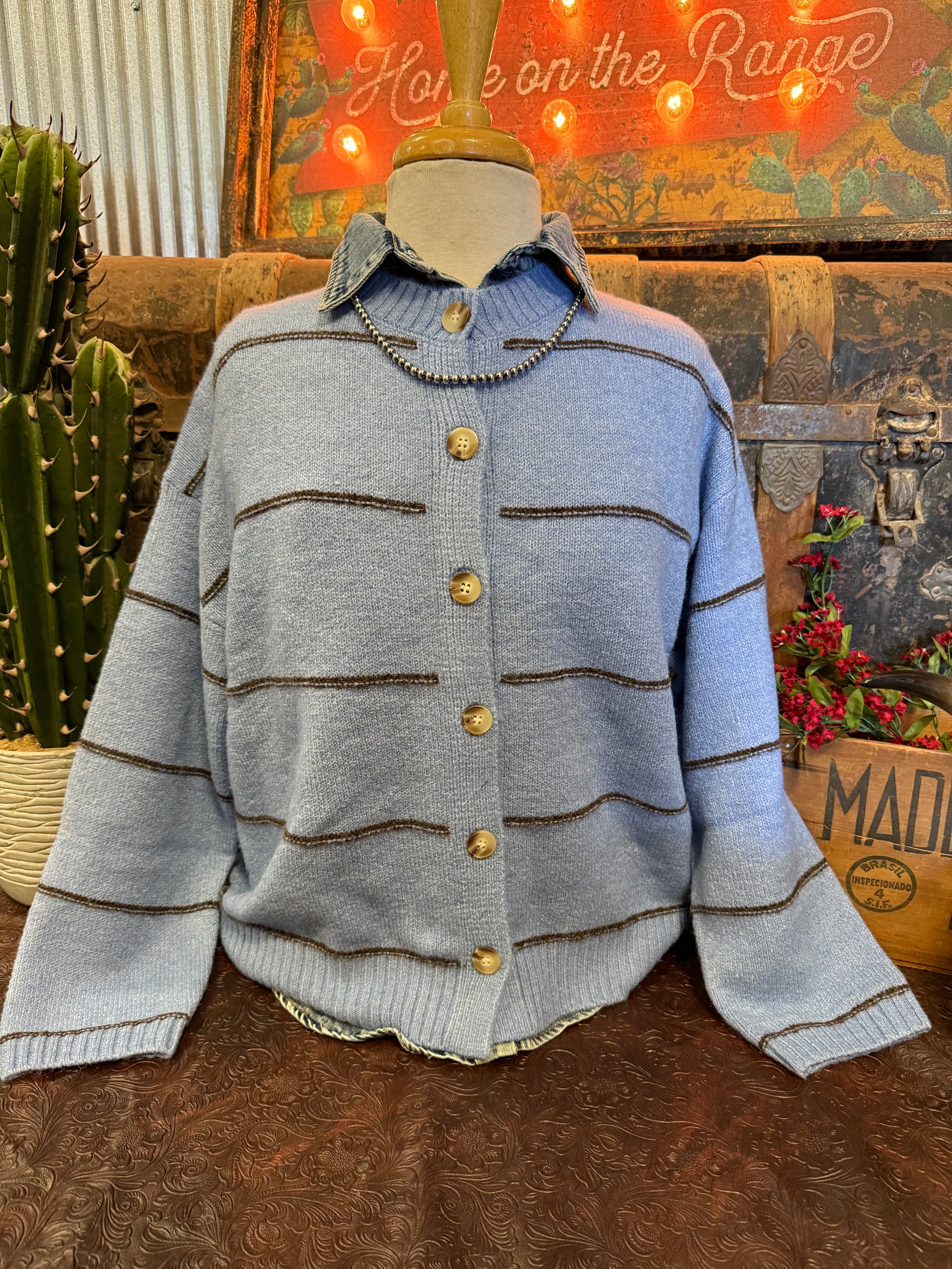 BP Denim Blue Stripe Sweater Vest