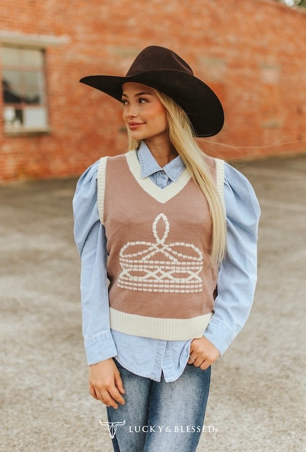 LB Beige Boot Stitch Sweater Vest