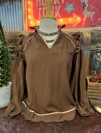 UM Brown Ruffle LS