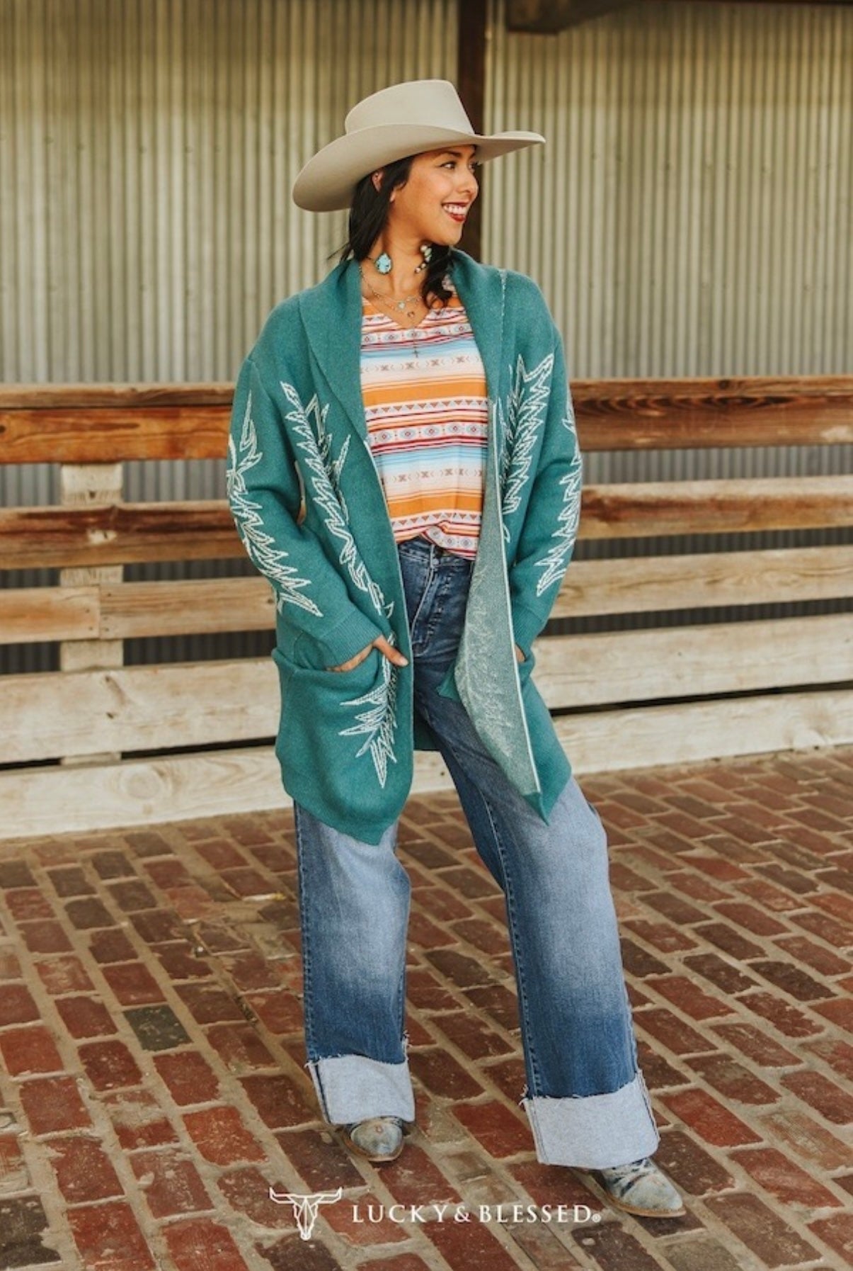 LB Turquoise Boot Stitch Cardigan