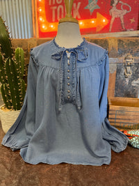 EN Denim Studded Top