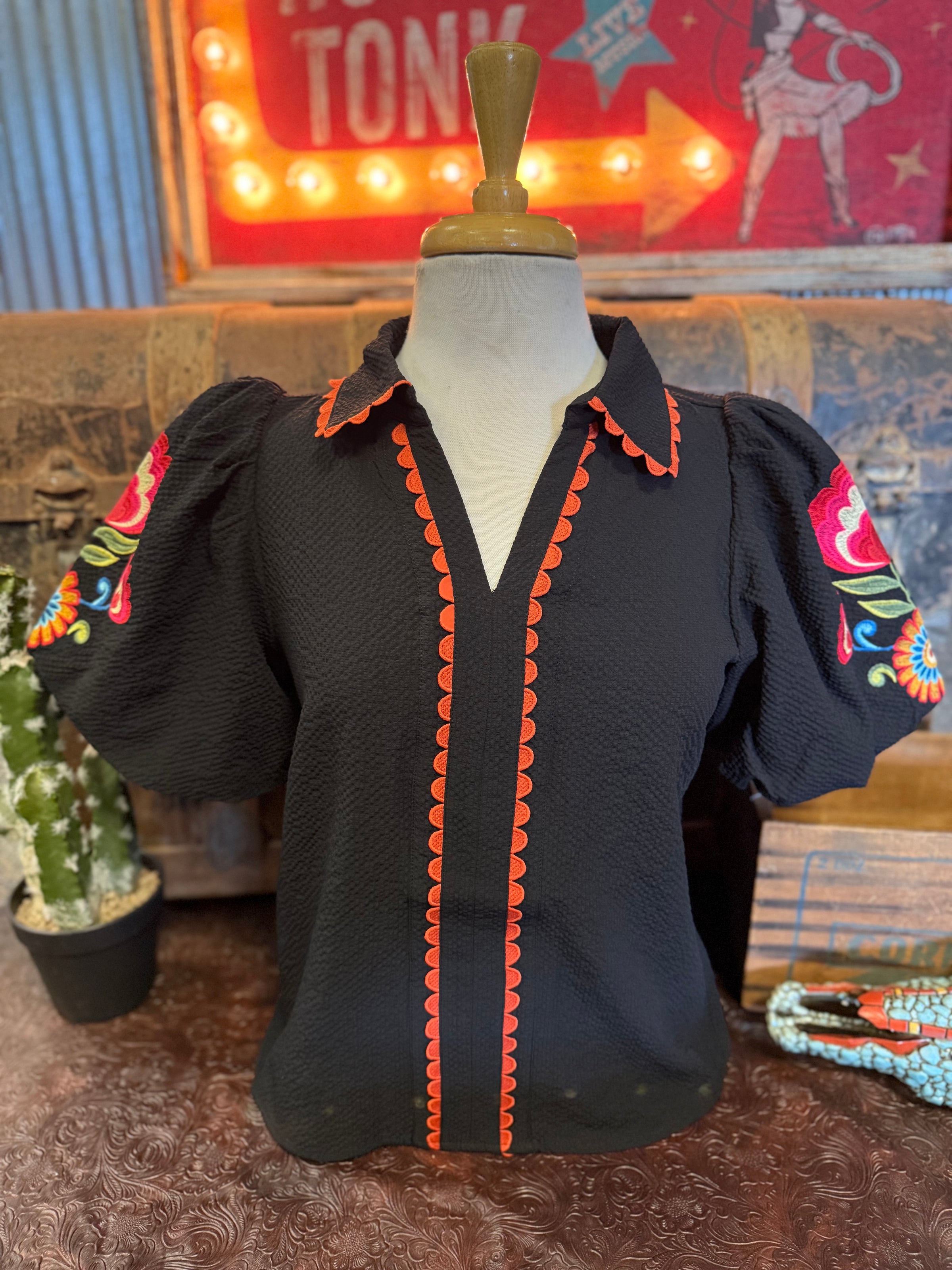 JD Black/Orange Floral SS