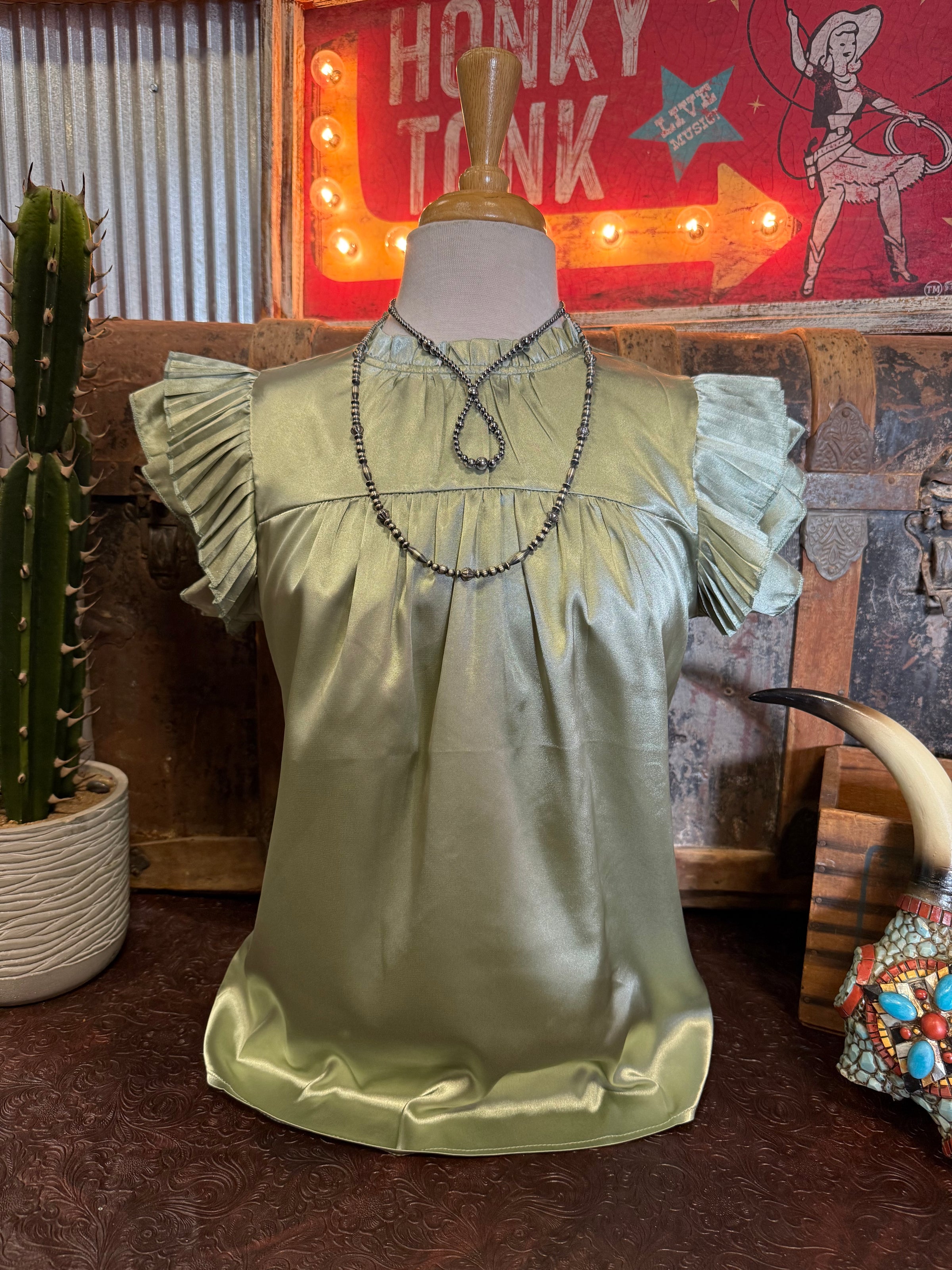 LB Saige Green Ruffle Top