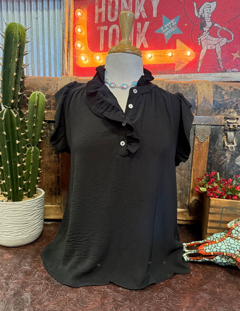 LS Black Ruffle Top