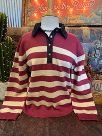 SS Taupe/Burgundy Stripe Sweater