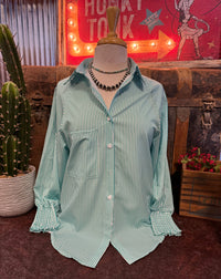 AM Boyfriend Stripe Green Shirt