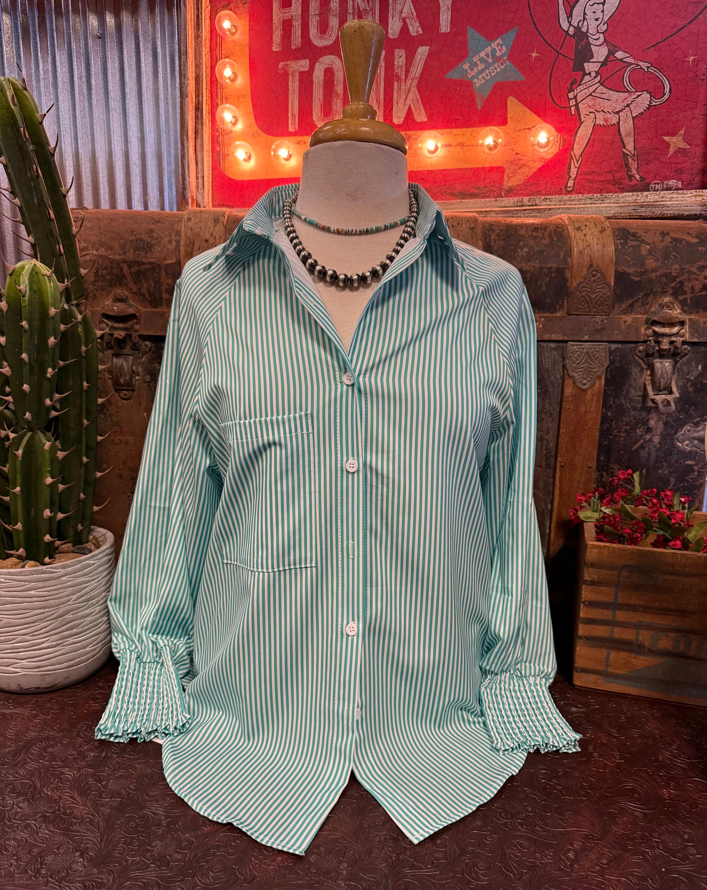 AM Boyfriend Stripe Green Shirt