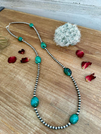 30 inch 5 mm Sterling Silver Pearls necklace with turquoise