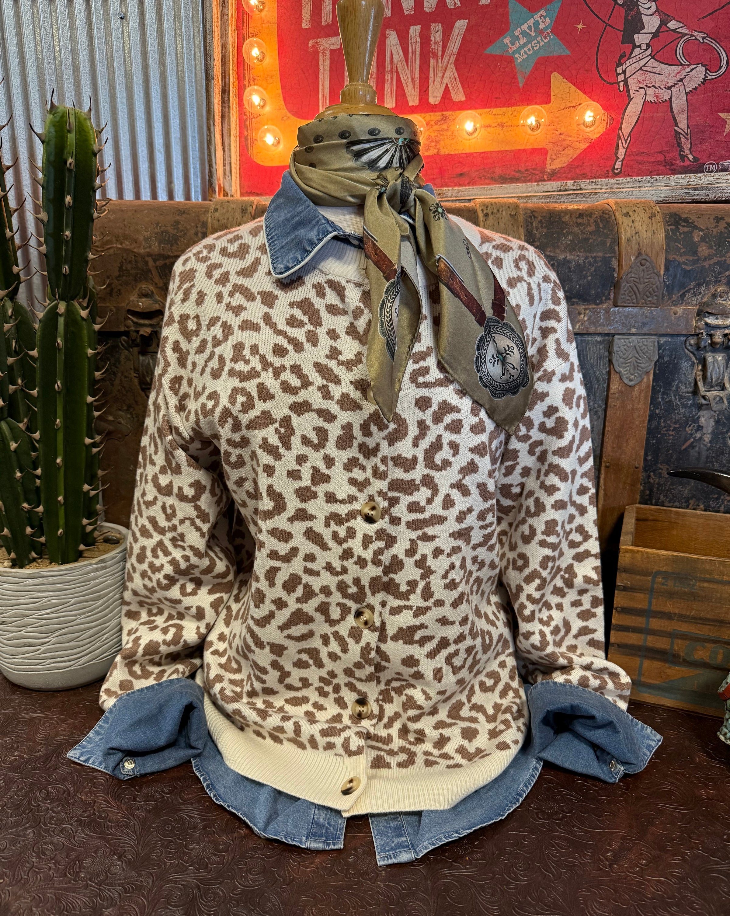 AM White Leopard Cardigan