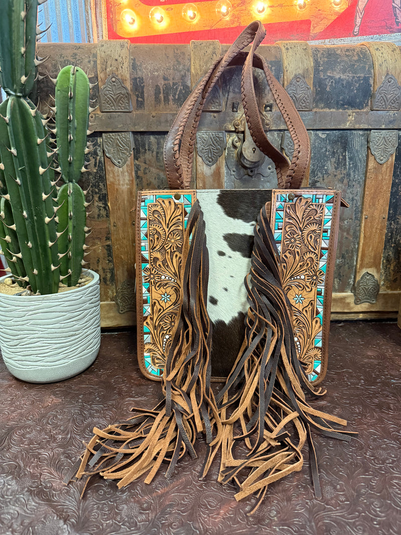 AD Cowhide Fringe Handbag