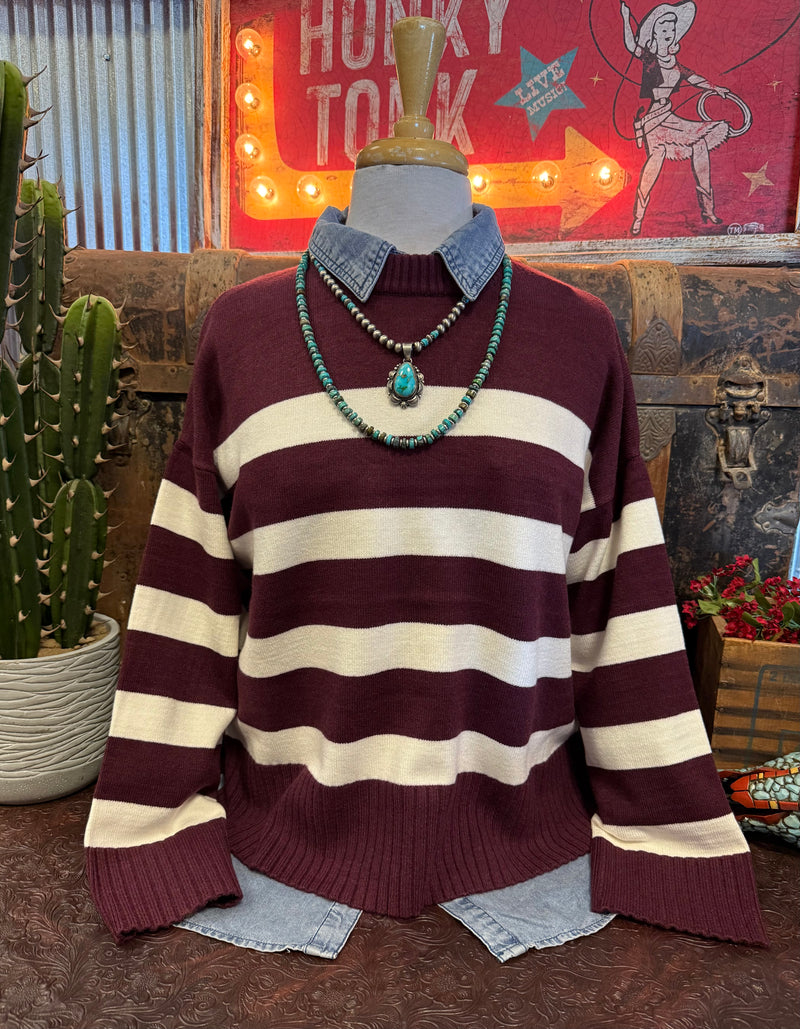 HF Burgundy/Cream Stripe Sweater