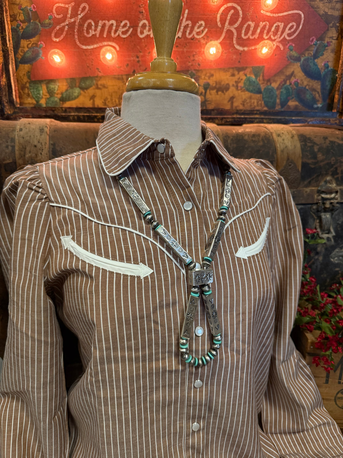HH Brown Stripe Pearl Snap LS
