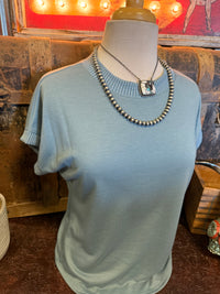 LS Light Blue Ribbed Top