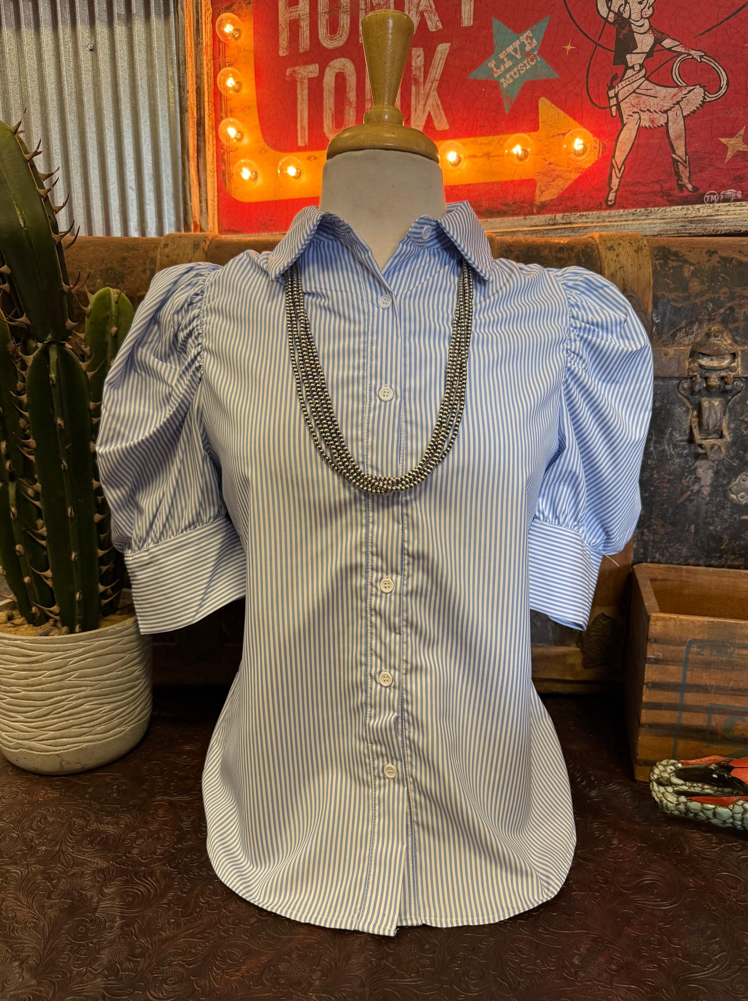 VL Blue Stripe BU Puff Sleeve