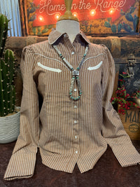 HH Brown Stripe Pearl Snap LS