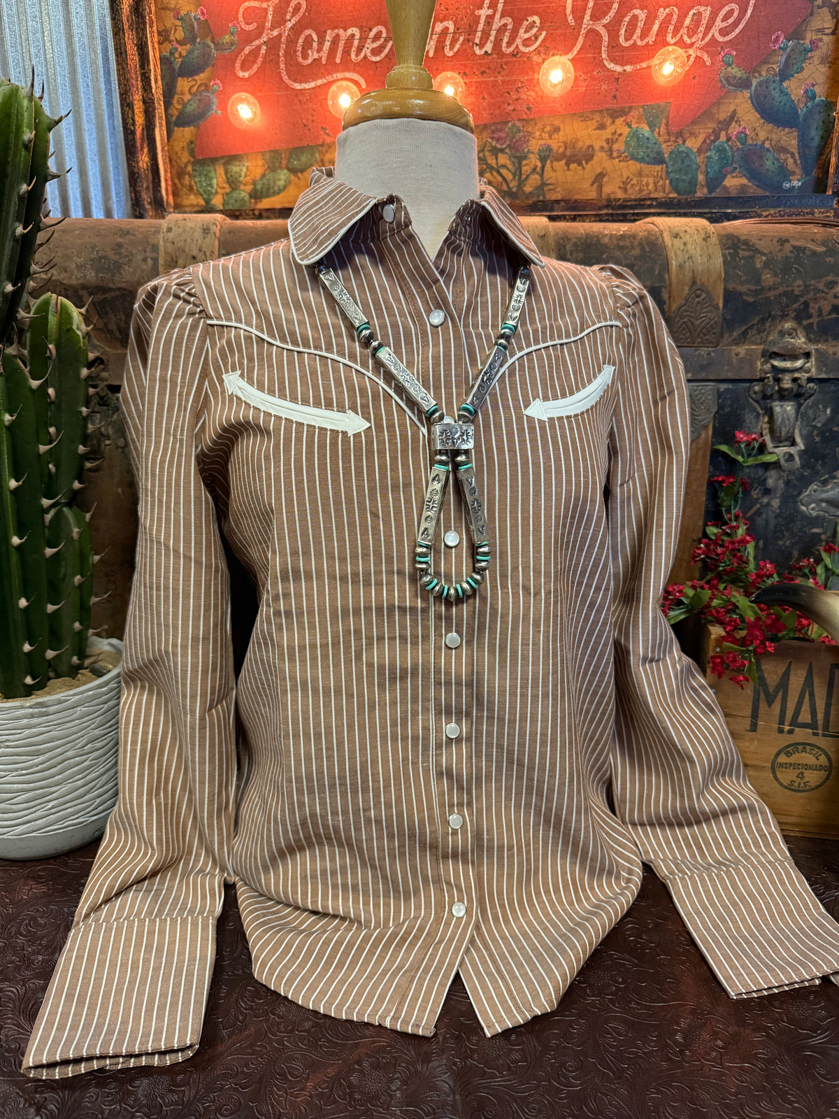 HH Brown Stripe Pearl Snap LS