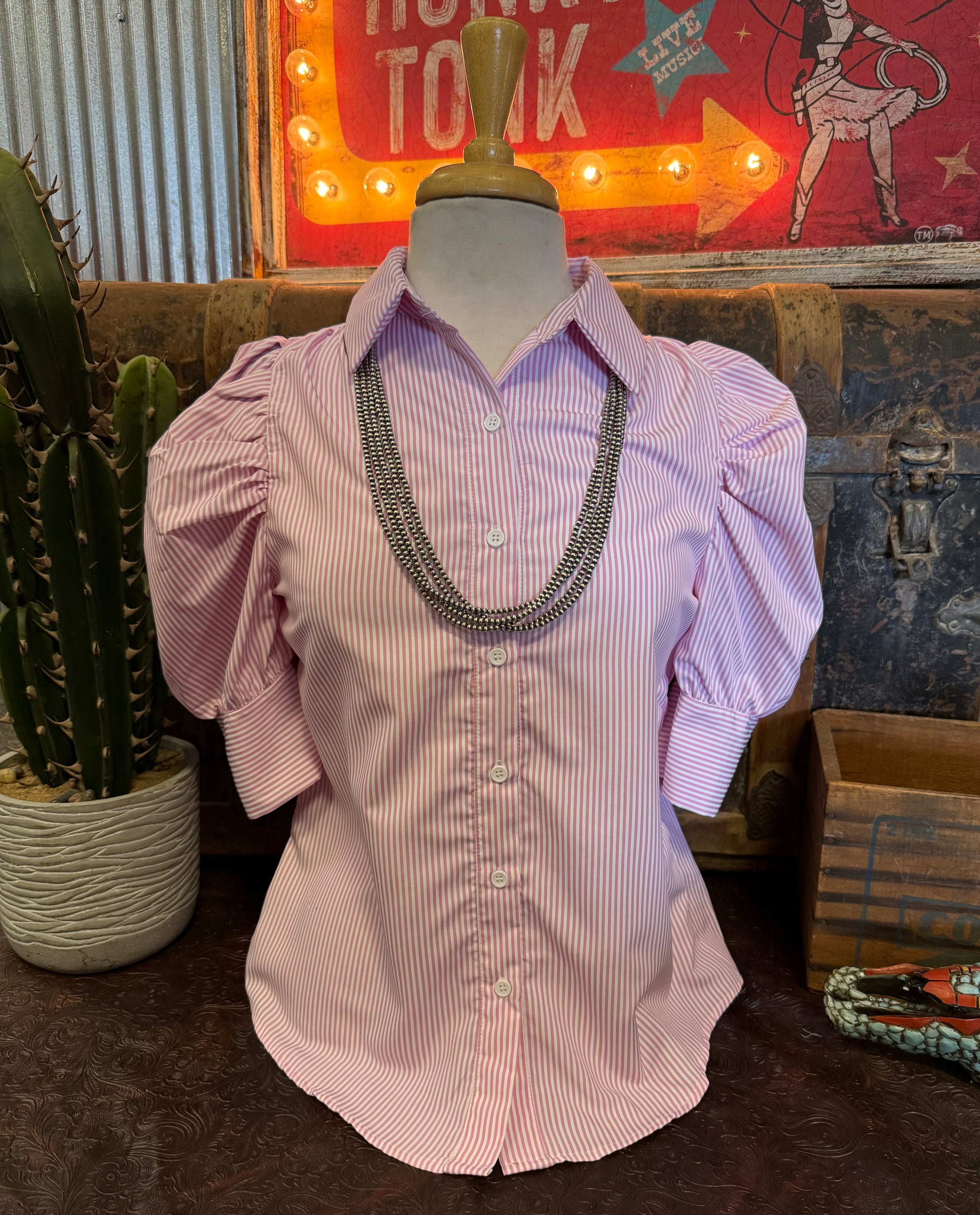 VL Pink Stripe BU Puff Sleeve