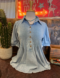 ES Dusty Blue Pleated Top