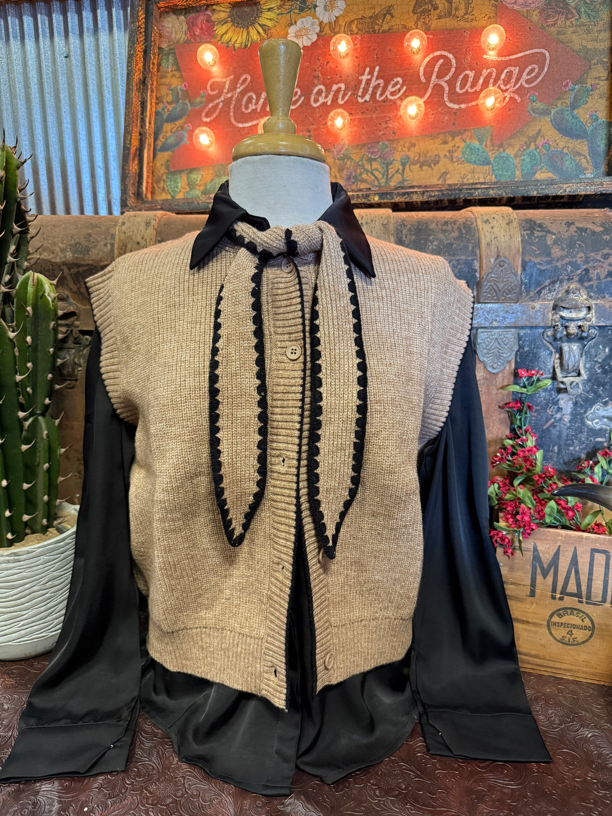 MS Taupe Tie Sweater Vest