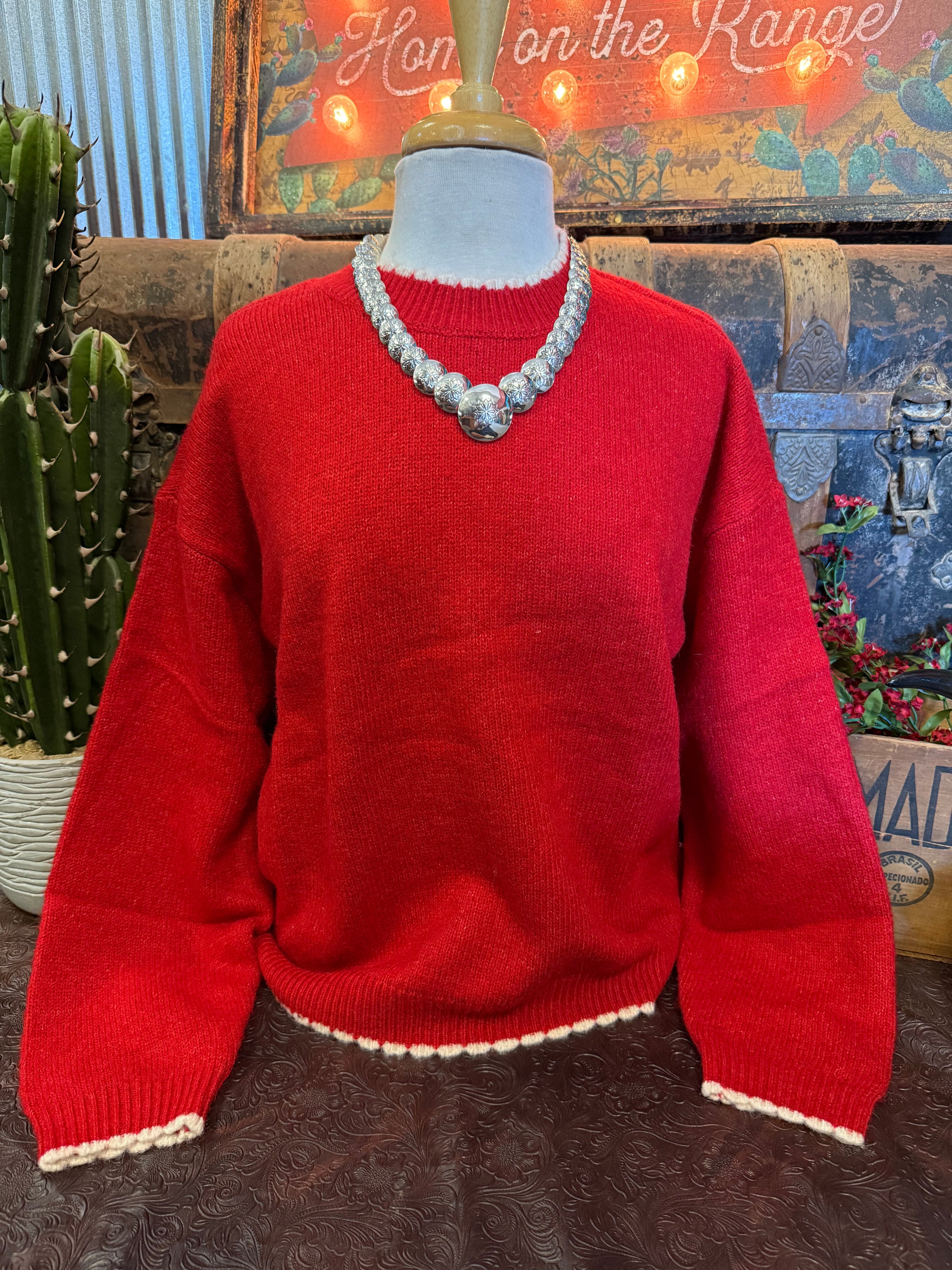 BP Red White Trim Sweater
