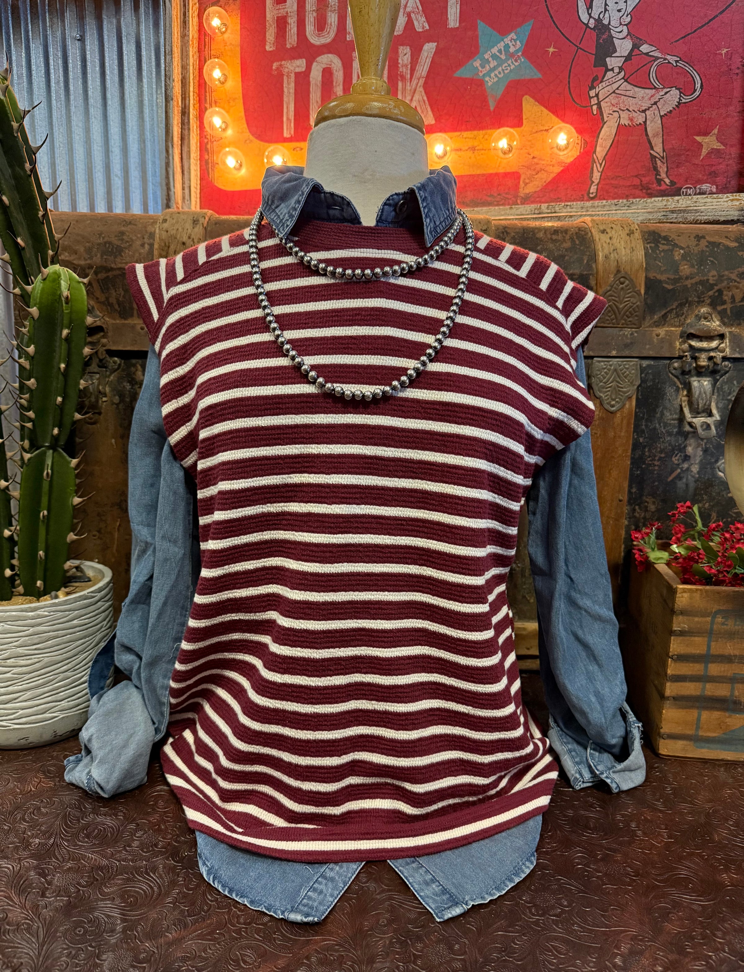 TB Mauve Striped Sleeveless