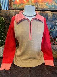 SS Taupe/Red/Pink Sweater
