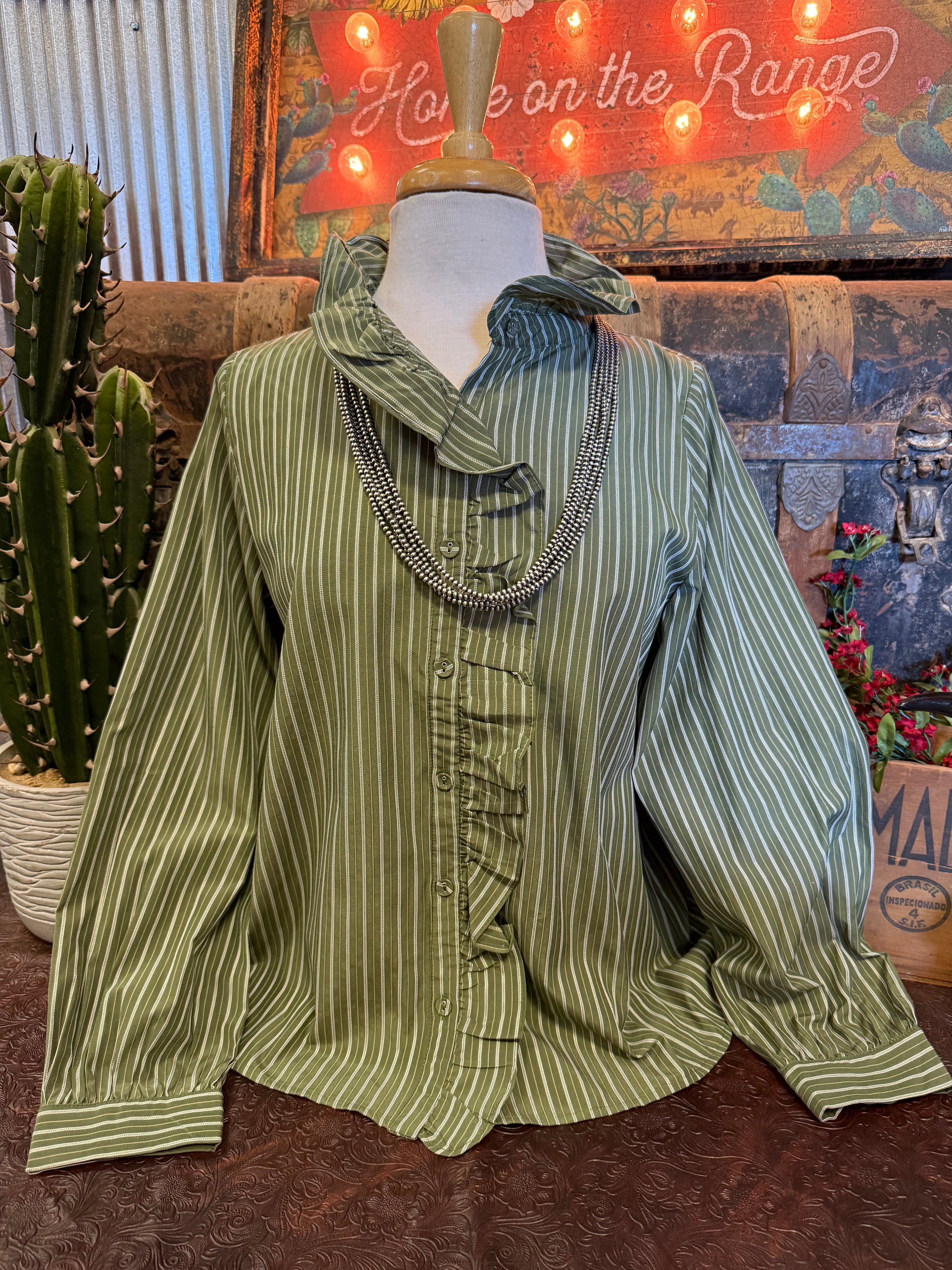 JD Olive Stripe Ruffle BU