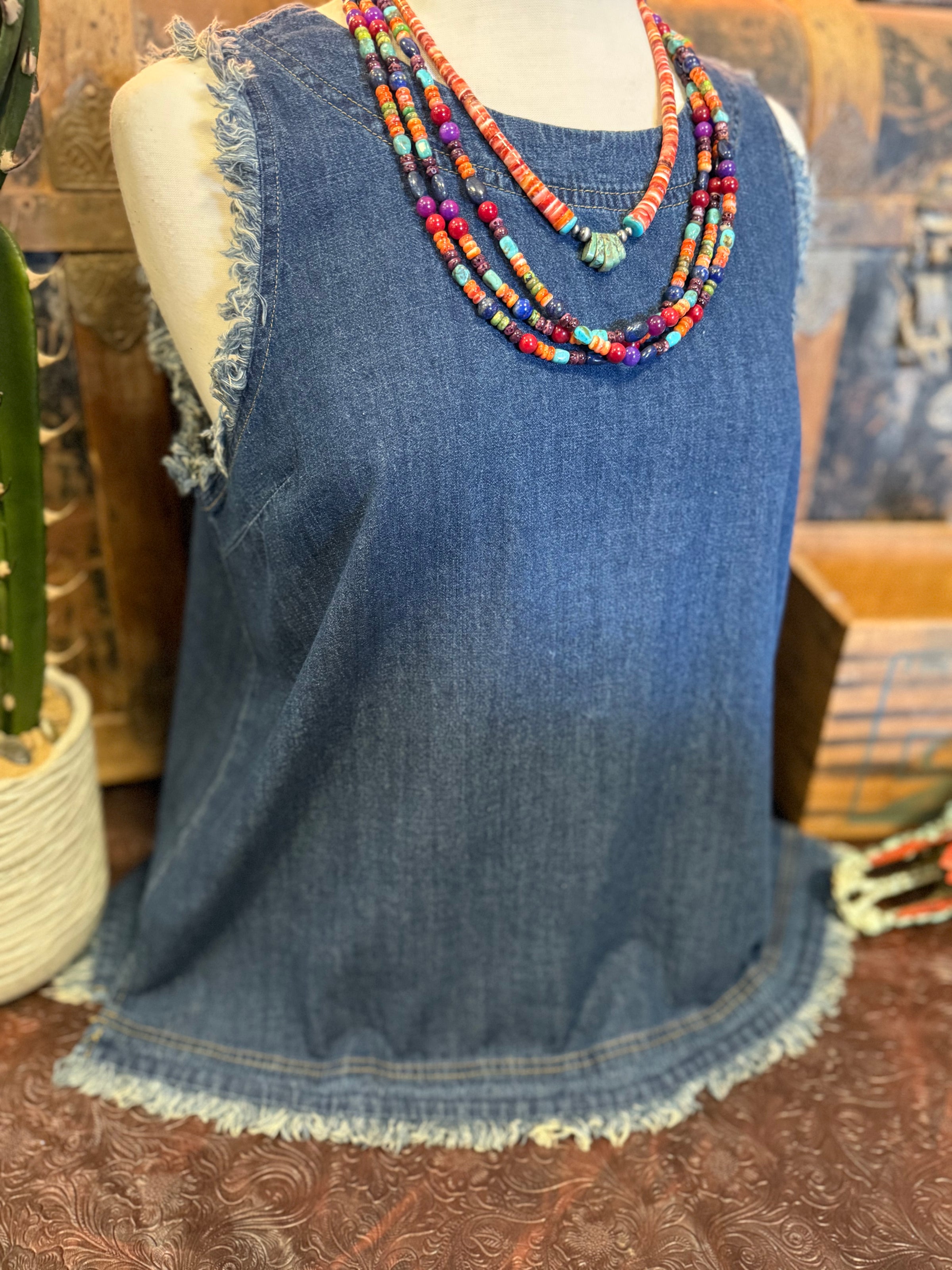 UM Dark Wash Frayed Sleeveless