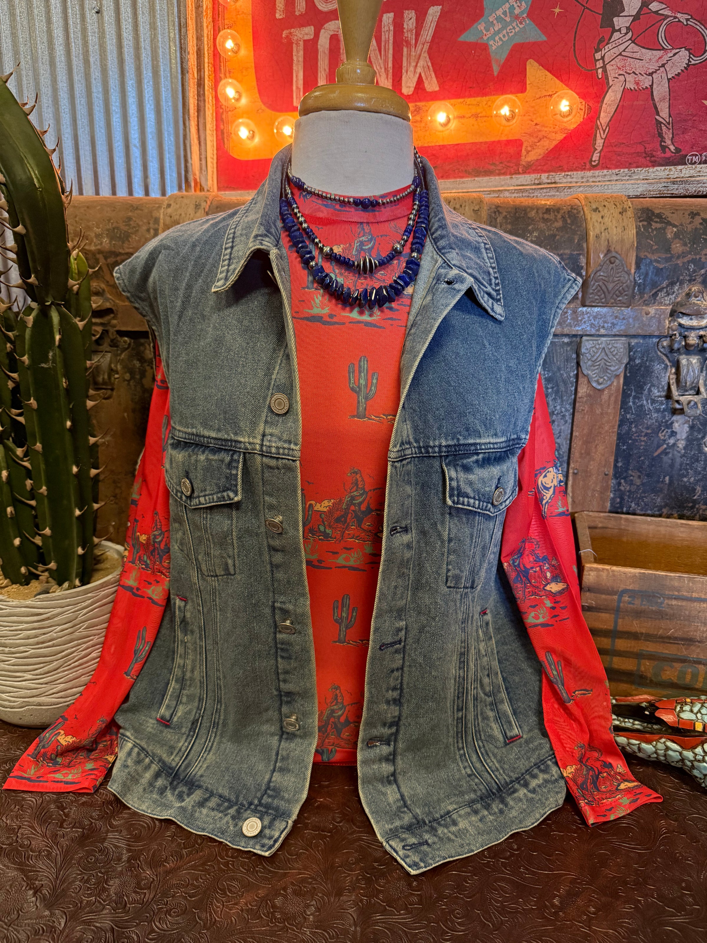 UD Denim Western Print Vest
