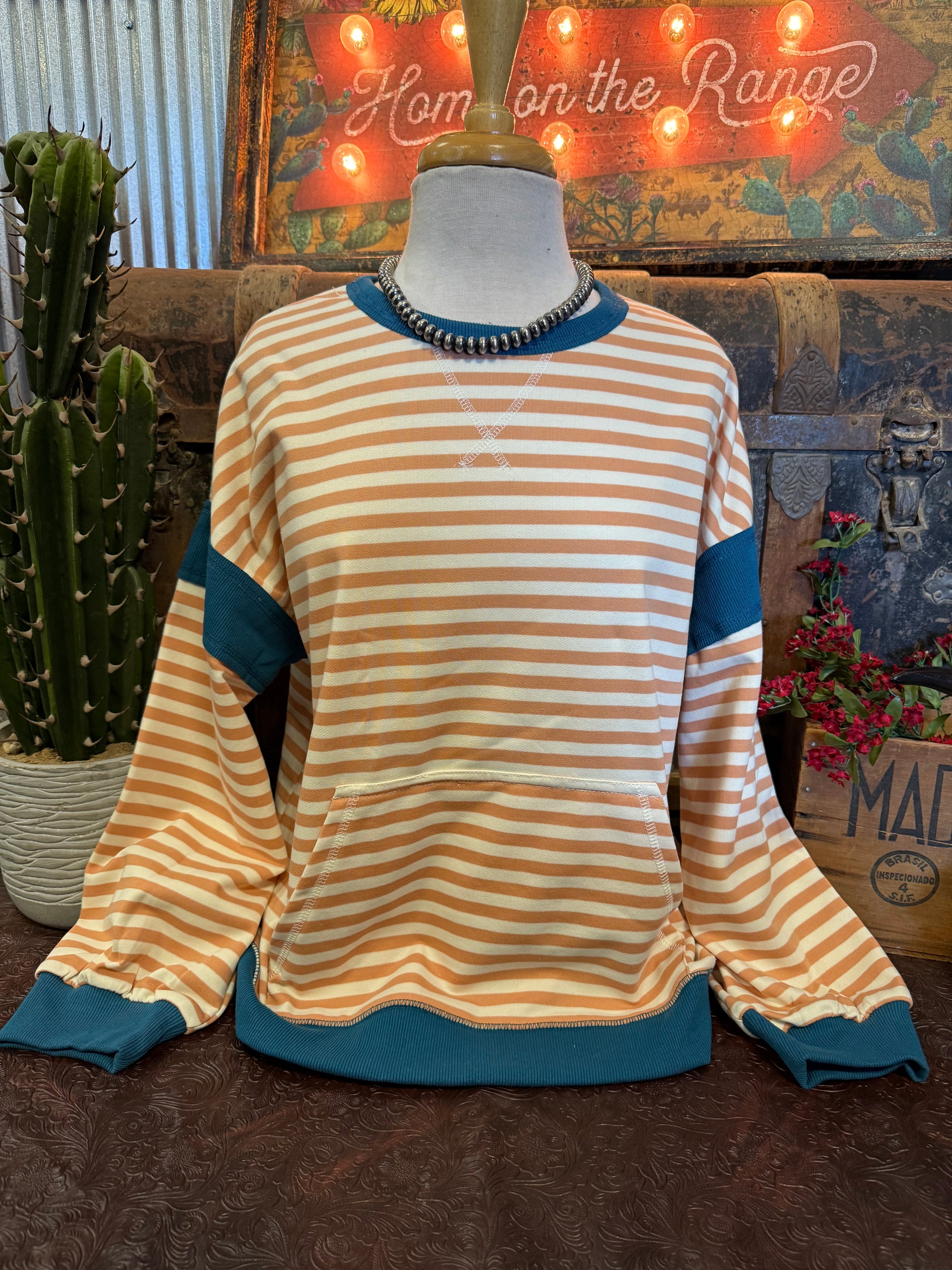 VJ Apricot/Teal Stripe LS