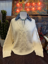 SS Cream Vneck Sweater