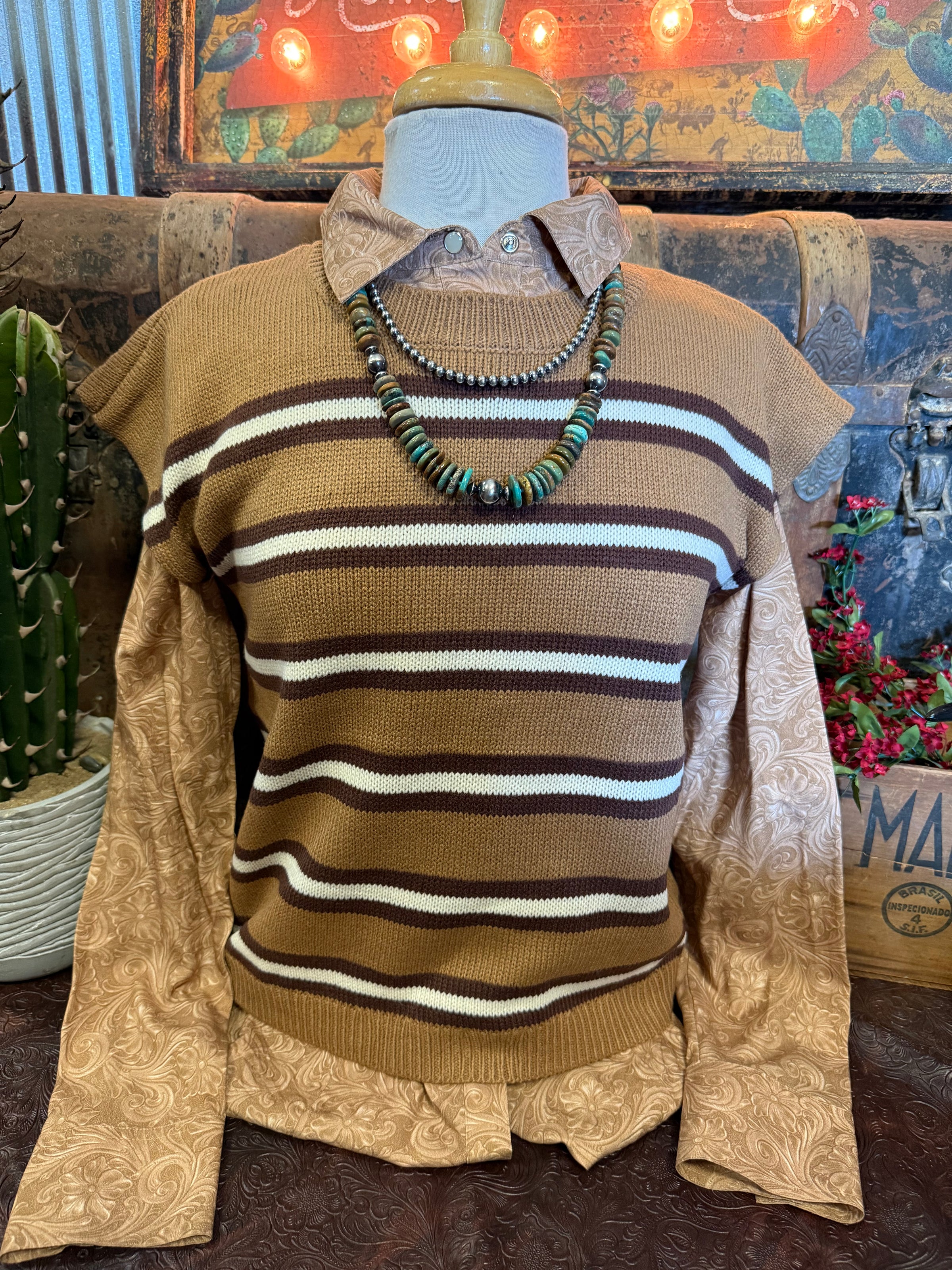 VJ Mocha/Choc Stripe Sweater Vest