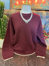 BP Burgundy White Trim Sweater