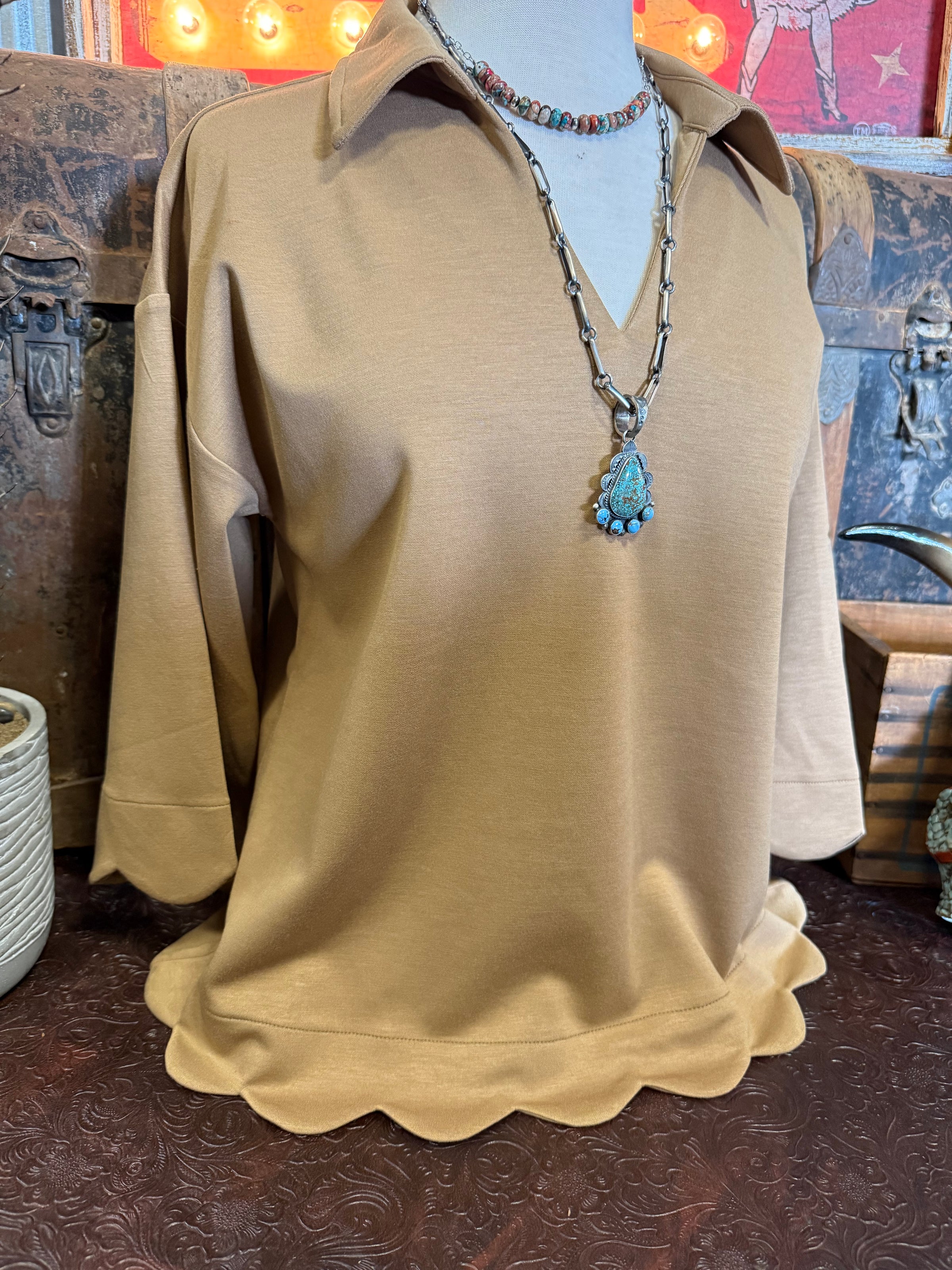 JD Cocoa Scalloped Top