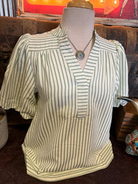 SS Green Stripe Vneck SS