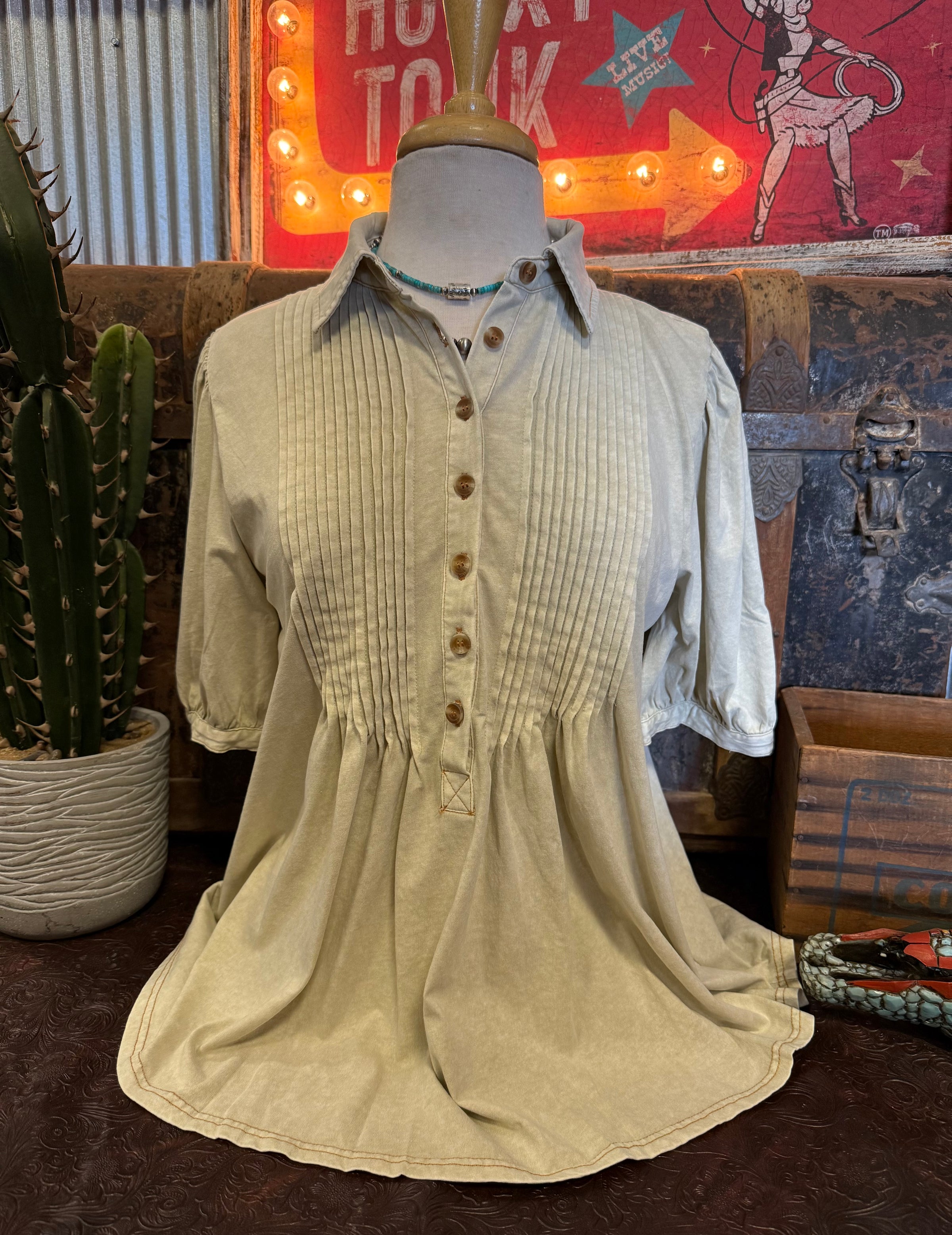 ES Khaki Pleated Top