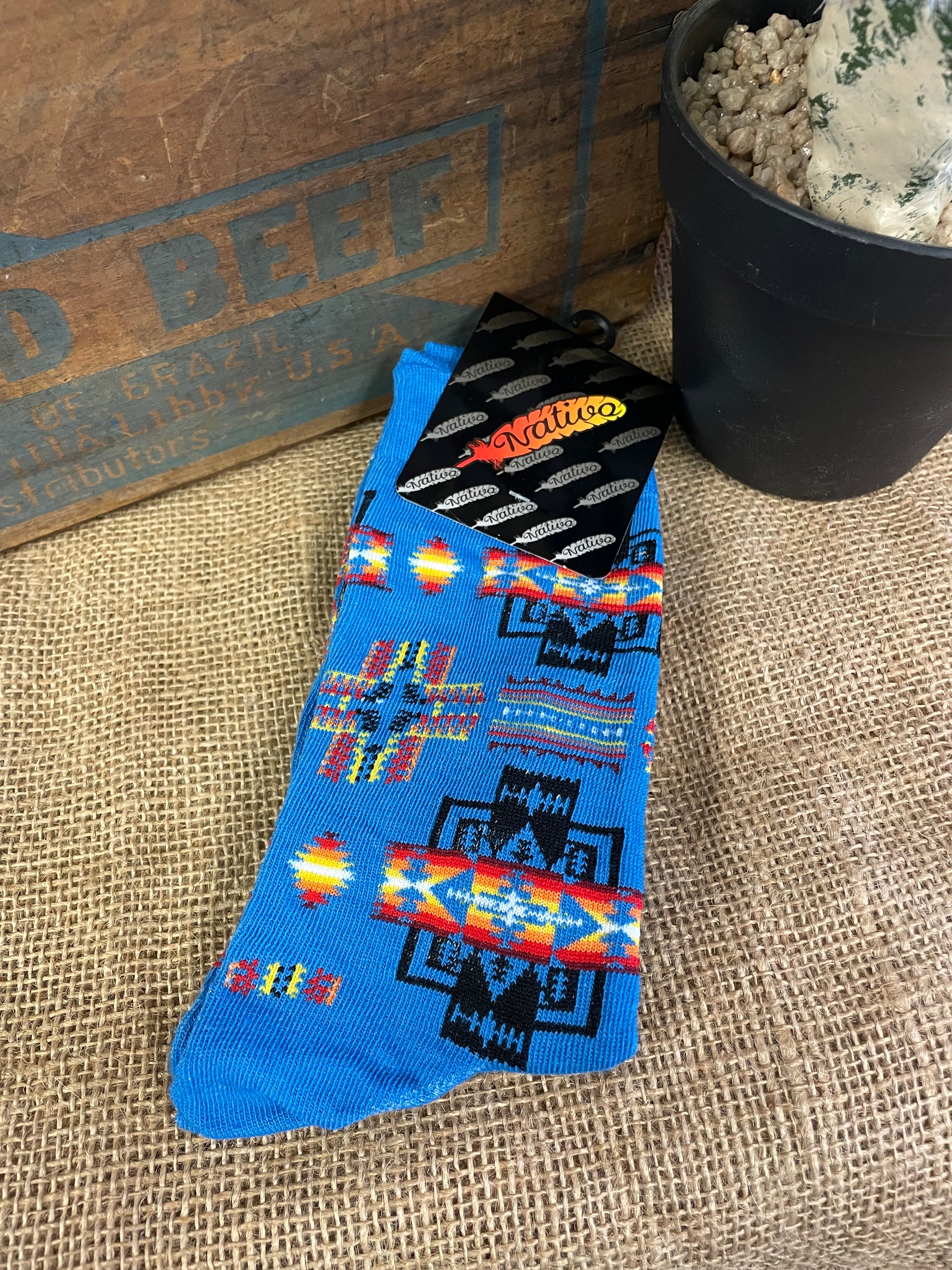 NT Blue Aztec Socks