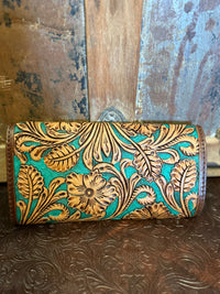 AD Turquoise Tooled Leather Wallet