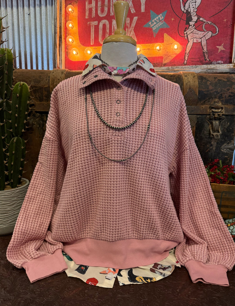 VJ Pink Waffle Pullover