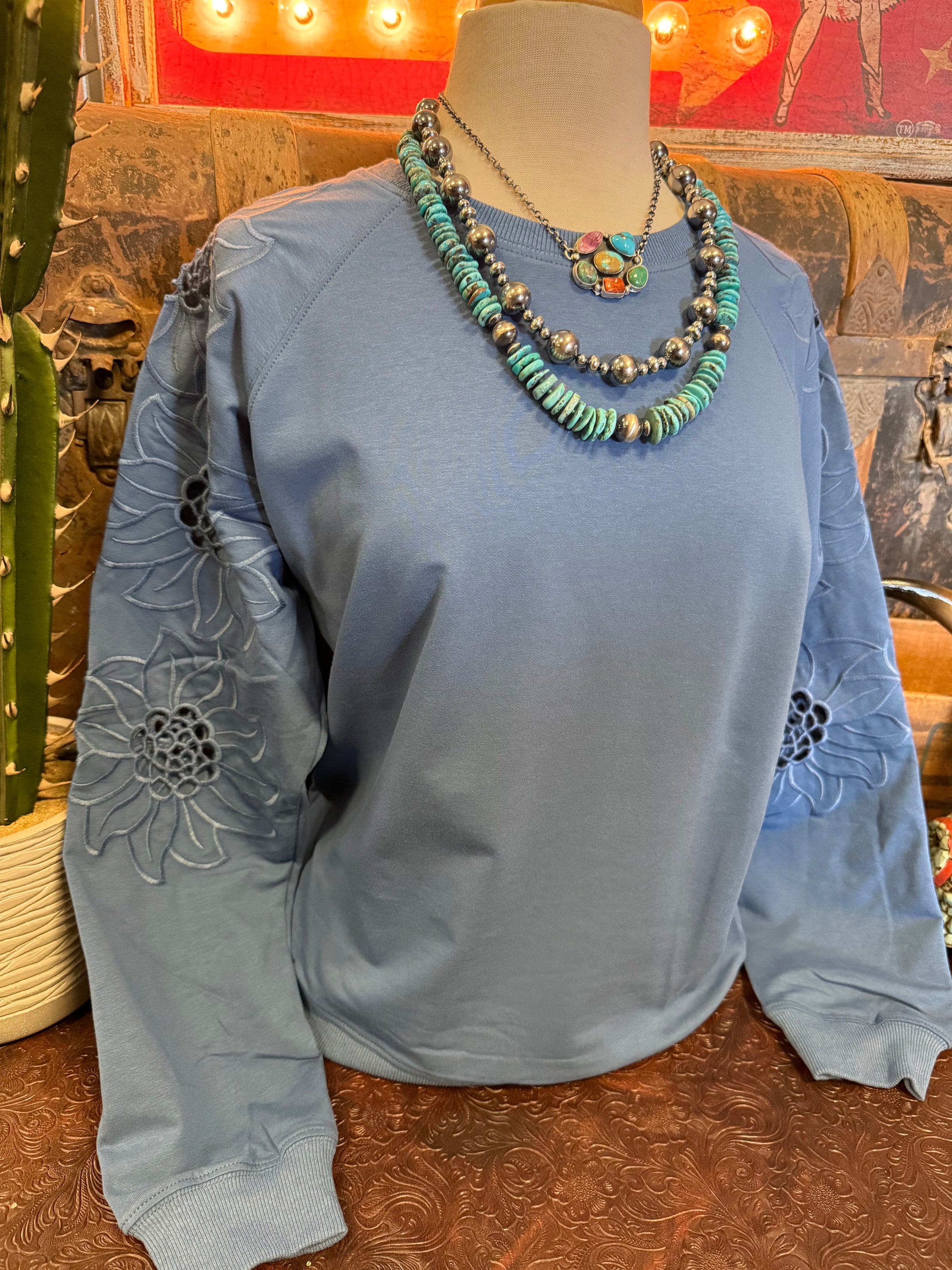 PS Denim Embroidered Top