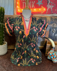 UM Black Pink Floral Cap Sleeve