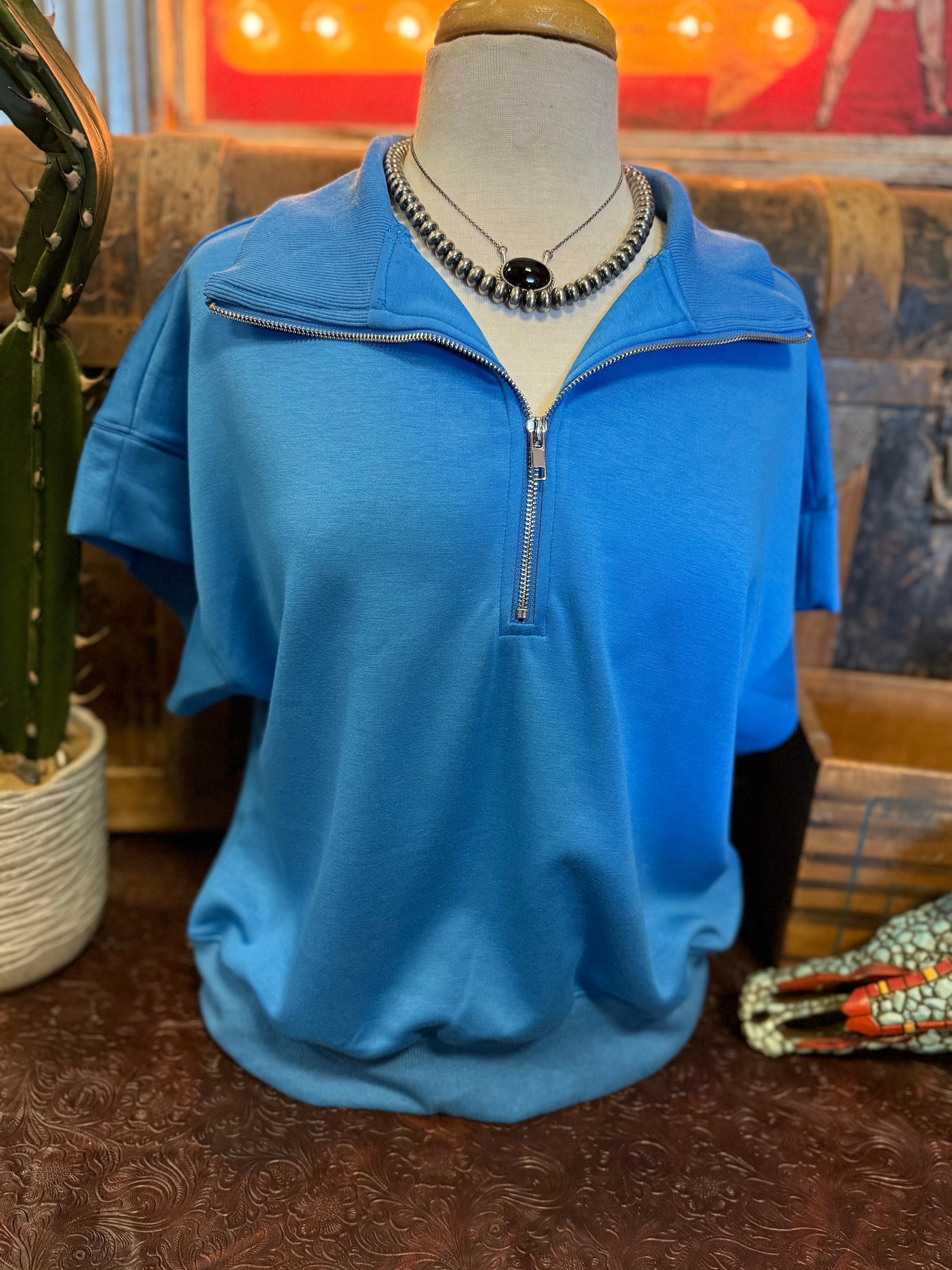 UM Blue Half Zip SS