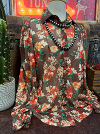 TH Brown Floral Button Up