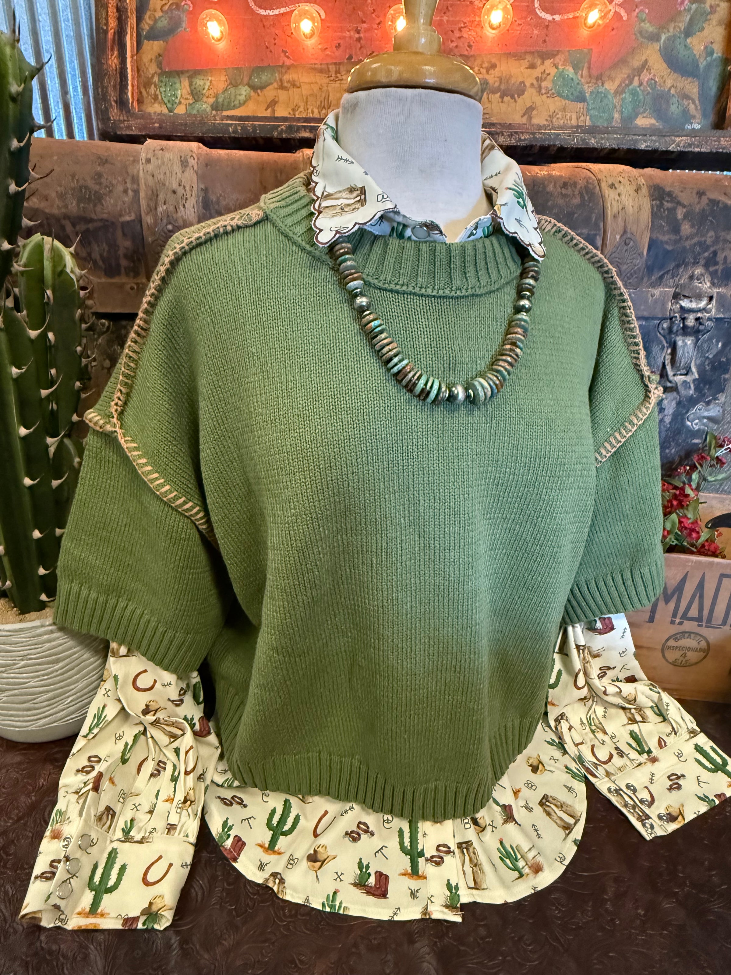 MR Olive Short Sleeve Sweater