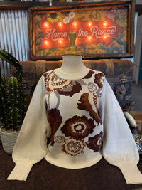 JD Oatmeal/Brown Floral Sweater