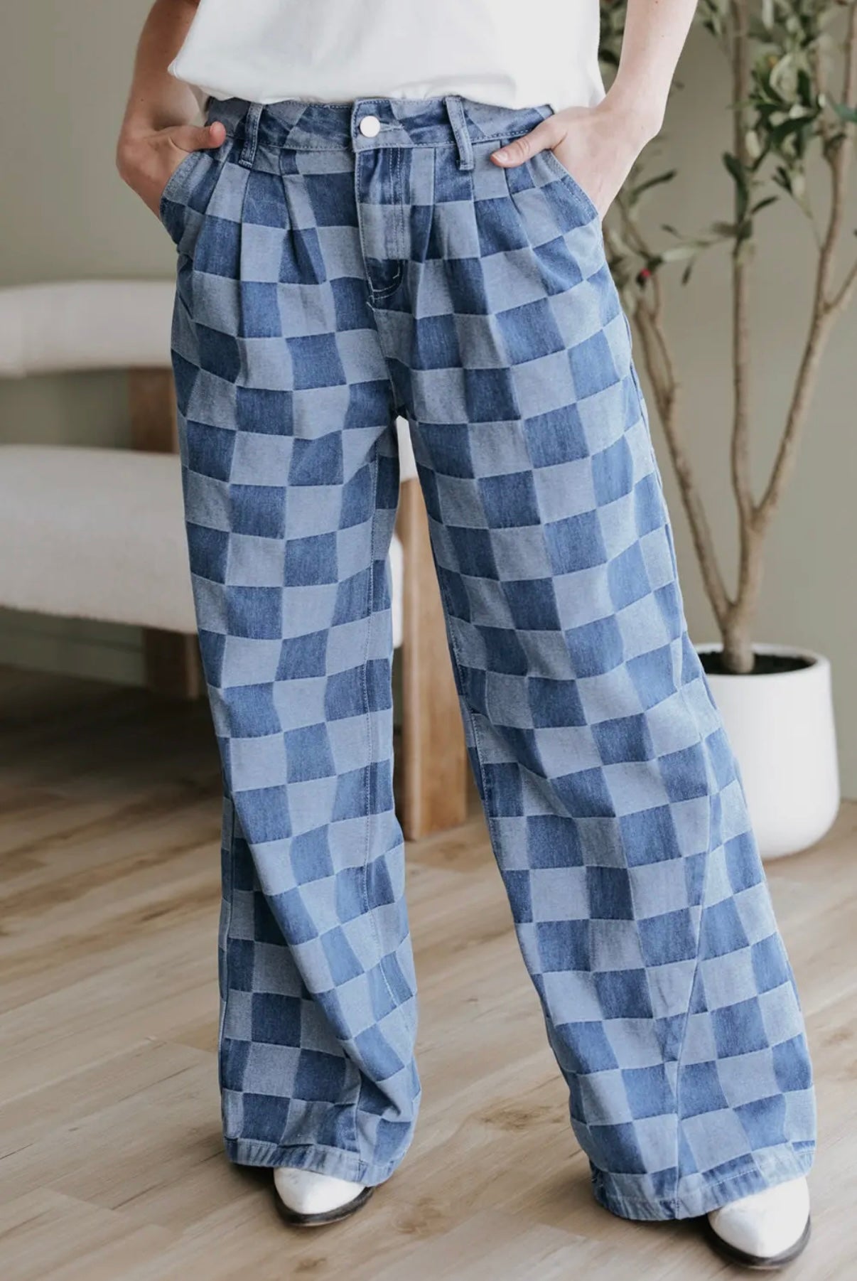 PB Checkered Denim Pants