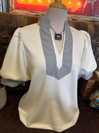 JD White Black Stripe Short Sleeve